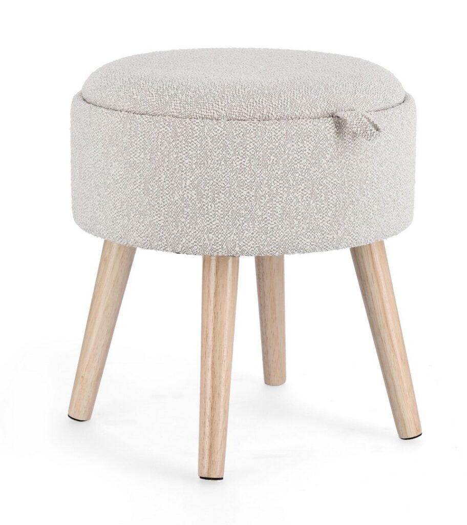 Stołek z tacką Zoya jasnoszary Ø39cm MDF drewno jesionowe PET Bizzotto
