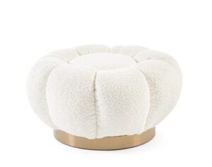 Pufa Florel biała Ø65x35cm PET, PU, złota stal Bizzotto