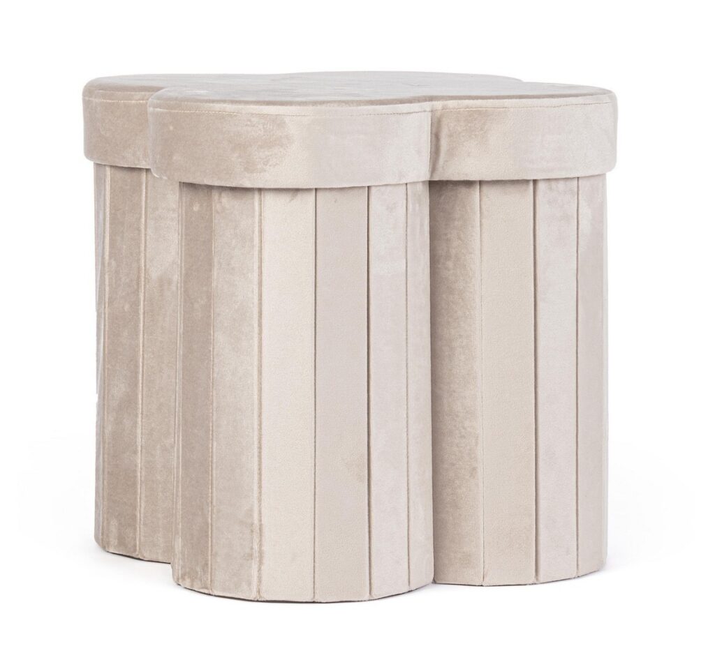 Pufa beżowa Jocelyn 40x40x40cm MDF PU welur PET Bizzotto